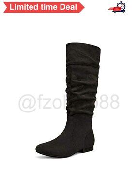Faux Suede Knee High Pull On Winter Boots Faux Fur Lined Ruched